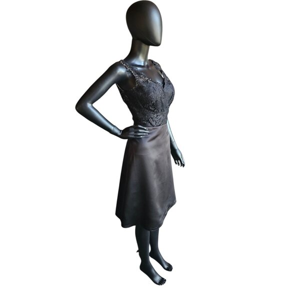 Black Satin/Lace Illusion A-Line Cocktail Dress NWOT - Da Vinci - Picture 2 of 7